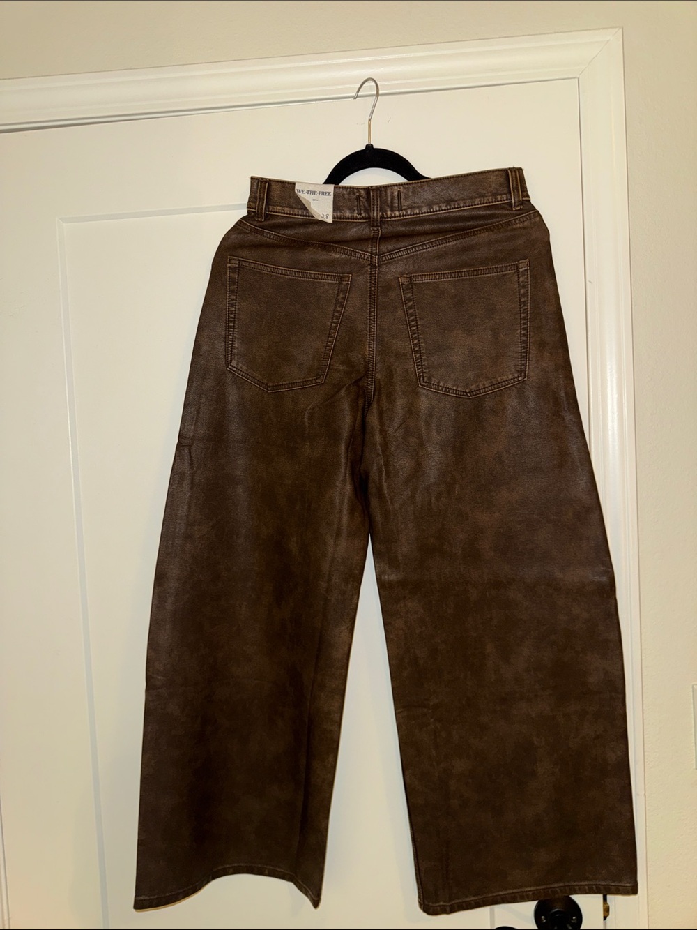 Free People Wide Leg Faux Leather Pants in Dark Brown - Picture 3 of 3